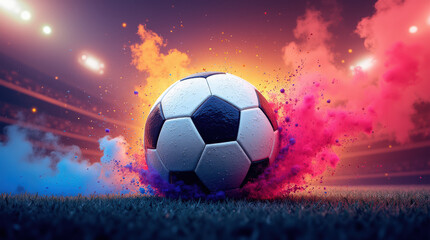 Naklejka premium Dynamic Soccer Ball Image with Vibrant Colorful Background for Sports and Art Concepts