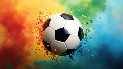Naklejka premium Dynamic Soccer Ball Image with Vibrant Colorful Background for Sports and Art Concepts