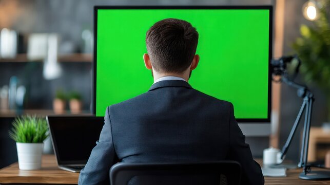 An online exam proctor monitoring students virtually, with a green screen background for professional integrity