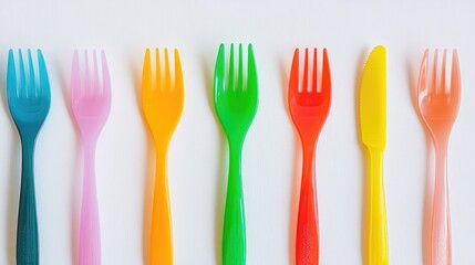 Colorful Plastic Cutlery Set on White Background for Party Use