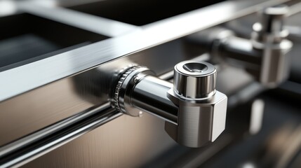 Obraz premium Close-up of Brushed Stainless Steel Faucet with Chrome Accents