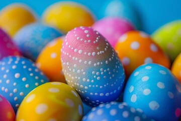 Colorful Easter Eggs Background, Decorative Egg Pattern, Happy Easter Mockup with Copy Space