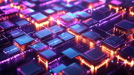 Obraz premium Blockchain concept banner. Isometric digital blocks connection with each other and shapes crypto chain. Blocks or cubes, connection consists digits. Abstract technology background. Vector illustration