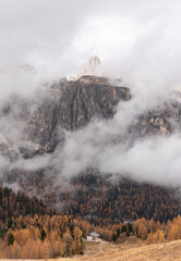 Misty landscape in the Italian Dolomite Mountains