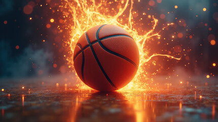 Fototapeta premium Dynamic Basketball Stock Image with Vibrant Background and High-Energy Visuals for Sports Themes