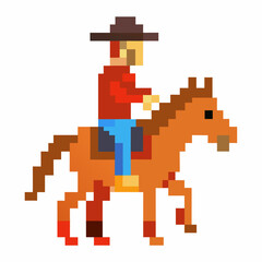 Pixel Art Cowboy Riding Horse in Western Video Game Style