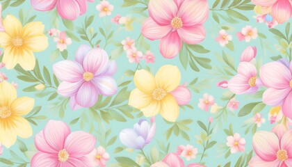 Fototapeta premium Seamless Floral Pattern with Pink Flowers - Vector Design for Wallpaper, Textile, and Decoration