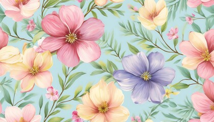 Fototapeta premium Seamless Floral Pattern with Pink Flowers - Vector Design for Wallpaper, Textile, and Decoration