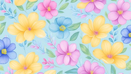 Obraz premium Seamless Floral Pattern with Pink Flowers - Vector Design for Wallpaper, Textile, and Decoration