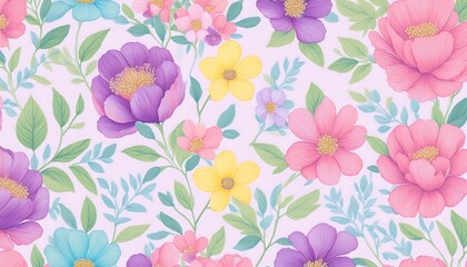 Obraz premium Seamless Floral Pattern with Pink Flowers - Vector Design for Wallpaper, Textile, and Decoration