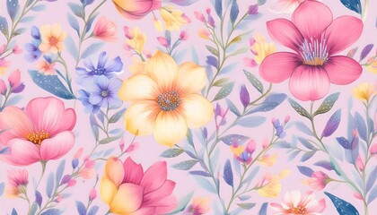 Obraz premium Seamless Floral Pattern with Pink Flowers - Vector Design for Wallpaper, Textile, and Decoration