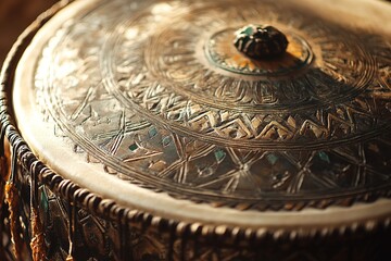 Close-up of ornate drum with intricate patterns