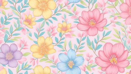 Obraz premium Seamless Floral Pattern with Pink Flowers - Vector Design for Wallpaper, Textile, and Decoration