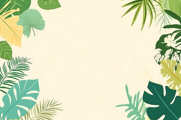 Tropical foliage in vibrant hues framing a neutral beige backdrop, summer design concept