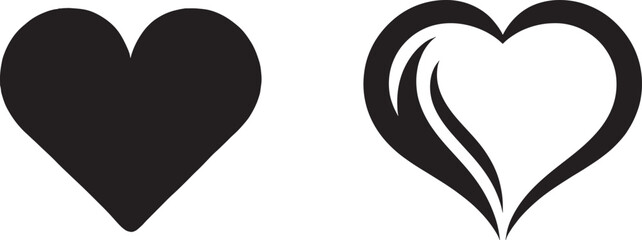 Classic and Ornate Hearts, A pair of elegant heart designs, one solid and one with a decorative flourish. Perfect for Valentine's Day, love-themed projects.