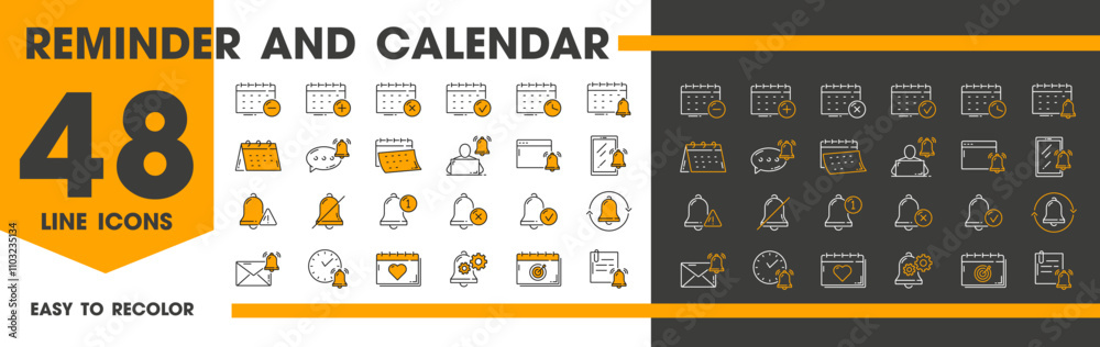 Poster Reminder, calendar planner and alarm icons for notification message bells, vector pictograms. Mobile app calendar and reminder icons with e-mail, appointment and calendar event date notification alert