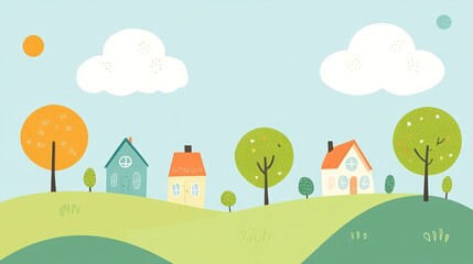 Naklejka premium Charming Countryside Village Scene