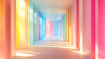 Vivid abstract rainbow gradient background with multi-colored perspective room, dynamic summer hues, and 3d rendered design for creative and modern backdrops