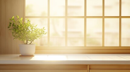 Fototapeta premium Bright indoor scene with a plant by a window.