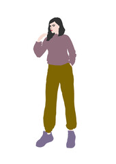 Fototapeta premium Woman in tracksuit and sneakers on white background
