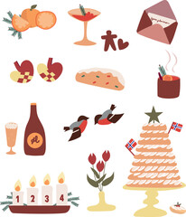 Norwegian Christmas clip art vector images, kransekake, Norwegian bread, advent candles