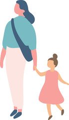 Stylized vector flat style mother with child walking silhouette isolated on background