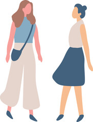 Stylized vector flat style two women talking silhouette isolated on background