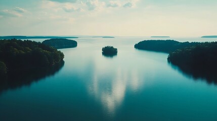 Fototapeta premium Baltic Sea aerial view showcasing vast expanse of water and distant coastline, symbolizing natural beauty and serene landscapes.