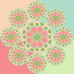 seamless pattern with geometric shaped elements, flowers, mandala design illustration wallpaper 