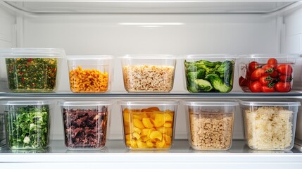 Fresh and Colorful Meal Prep Containers in Organized Refrigerator