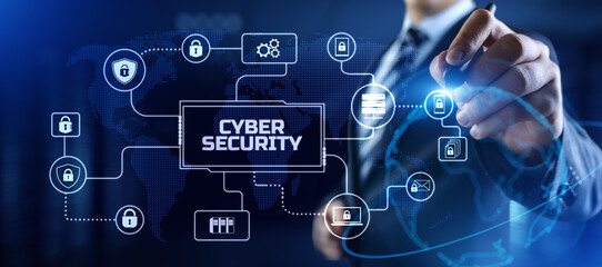 Cyber security access control data protection personal information privacy concept. Businessman...
