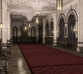 Gothic gallery interior 3d render. No AI used
