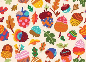 Pattern design. Forest treasures in decorative style