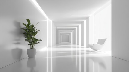 Modern office corridor or hallway interior with empty space over the white wall and the meeting room
