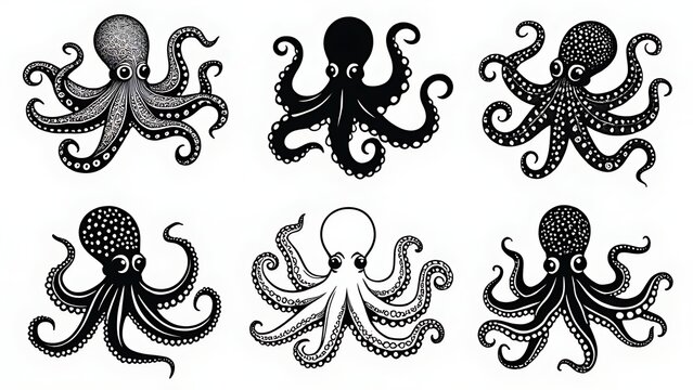 vector black set of elements of the Octopas