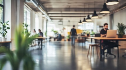 modern open space office interior with blurred business colleagues