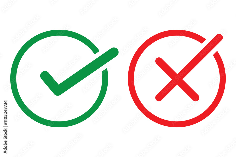 Canvas Prints green check mark and red cross icon.set of simple icons in flat style: yes-no, approved-disapproved,