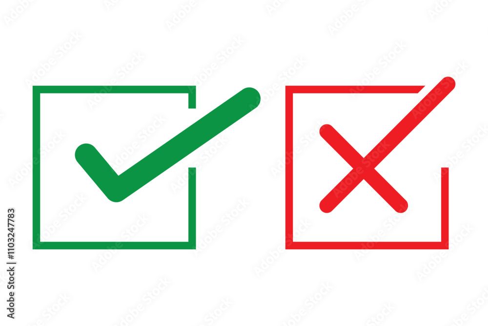 Canvas Prints green check mark and red cross icon.set of simple icons in flat style: yes-no, approved-disapproved,