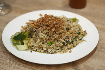 duck fried rice with green chili sauce, good for recipe or commercial