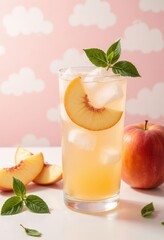 Fototapeta premium Peach and Apple Iced Drink with Mint