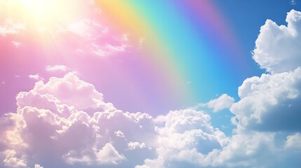 Vivid sky with a beautiful rainbow arching across clouds, perfect for nature and weather-themed designs