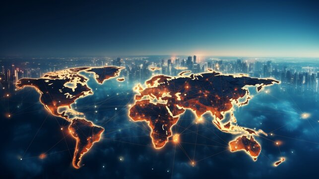 Futuristic world map with planet earth  a vision of global connectivity and technology