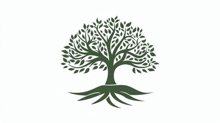 A green silhouette of a tree with roots.