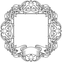 A frame with a ribbon and leaves on it