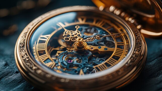 Close-up of a vintage pocket watch with intricate visible gears, timeless craftsmanship