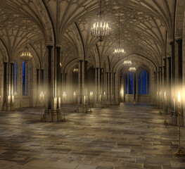 Obraz premium Gothic cathedral interior 3d render. No AI used
