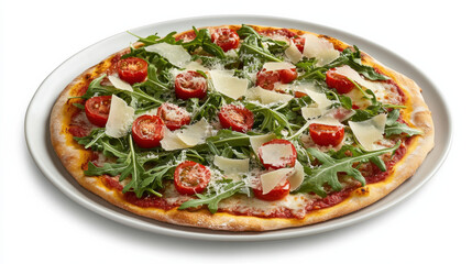 A vegetarian pizza loaded with fresh vegetables, herbs, and a golden thin crust, ideal for a healthy homemade vibe