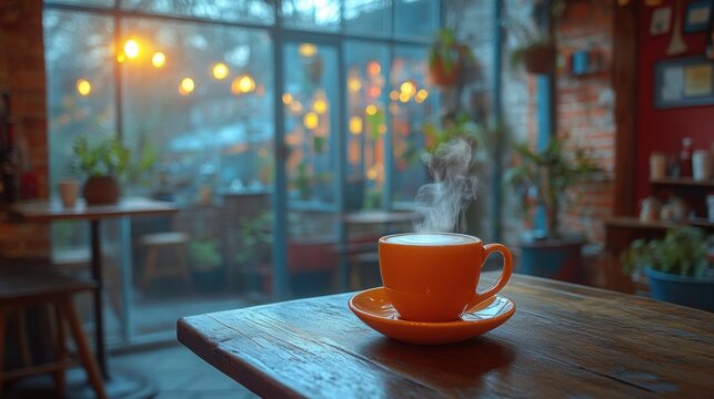 Cozy rustic cafe interior, a high-definition image of inviting ambiance and comfort