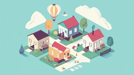 Charming Neighborhood Illustration: A Delightful Suburban Scene