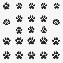 Fototapeta premium Paw footprint icon, animal foot print, dog step, wolf trail, bear trace silhouette, paw footprint on white